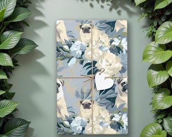 Papier cadeau carlin, Papier cadeau carlin, Papier cadeau fleuri pour chien, Papier cadeau fleuri pour chien, Papier cadeau d'anniversaire carlin, Papier cadeau d'anniversaire pour chien, K3
