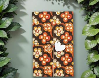 Retro Flower Gift Wrap, 70s Wrapping Paper, Vintage Bold Orange and Brown Floral Wrap, Groovy Gift Wrap for Birthdays & Holidays K3