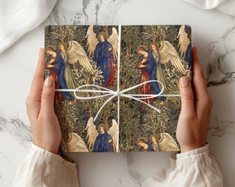 William Morris Angels Wrapping Paper | Vintage Renaissance Christmas Gift Wrap | Medieval Tapestry Religious Holiday Wrap K6