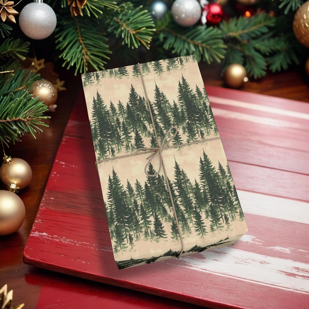 Vintage Forest Wrapping Paper, Pine Tree Gift Wrap for Men, Rustic ...