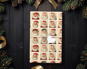 Vintage kerstmangezichten, retro kerstcadeaupapierrollen | Vintage kerstcadeaupapier & feestelijk inpakpapier K6
