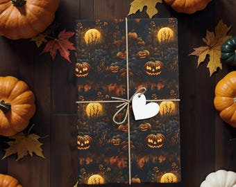 Halloween Pumpkin wrapping paper rolls Pumpkin gift wrap Halloween Wrapping paper Halloween Gift Wrap Eco gift wrap Jack o lantern wrap K3