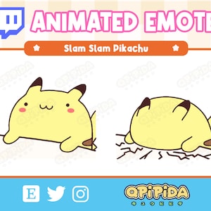 May include: Animated Twitch emote featuring a yellow Pikachu character in two poses. The first pose shows Pikachu with a happy expression, and the second pose shows Pikachu face down on the ground with a cracked surface underneath.