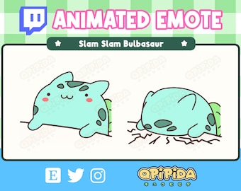 ANIMATED Bulbasaur Face Slam Table Emote for Twitch & Discord ! Cute Chibi Kawaii Pokemon Emote for streaming - OMG / GG / Bang Head Sticker