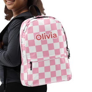 Personalized Checkered Backpack – Custom Name School Bag, Trendy Retro Backpack for Teens, Kids or Adults, Back to School Gift