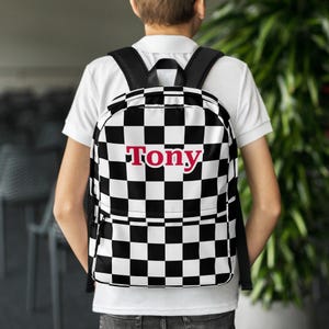 Personalized Checkered Backpack – Custom Name School Bag, Trendy Retro Backpack for Teens, Kids or Adults, Back to School Gift