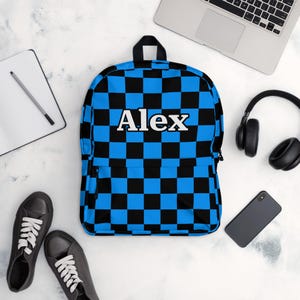 Personalized Checkered Backpack – Custom Name School Bag, Trendy Retro Backpack for Teens, Kids or Adults, Back to School Gift