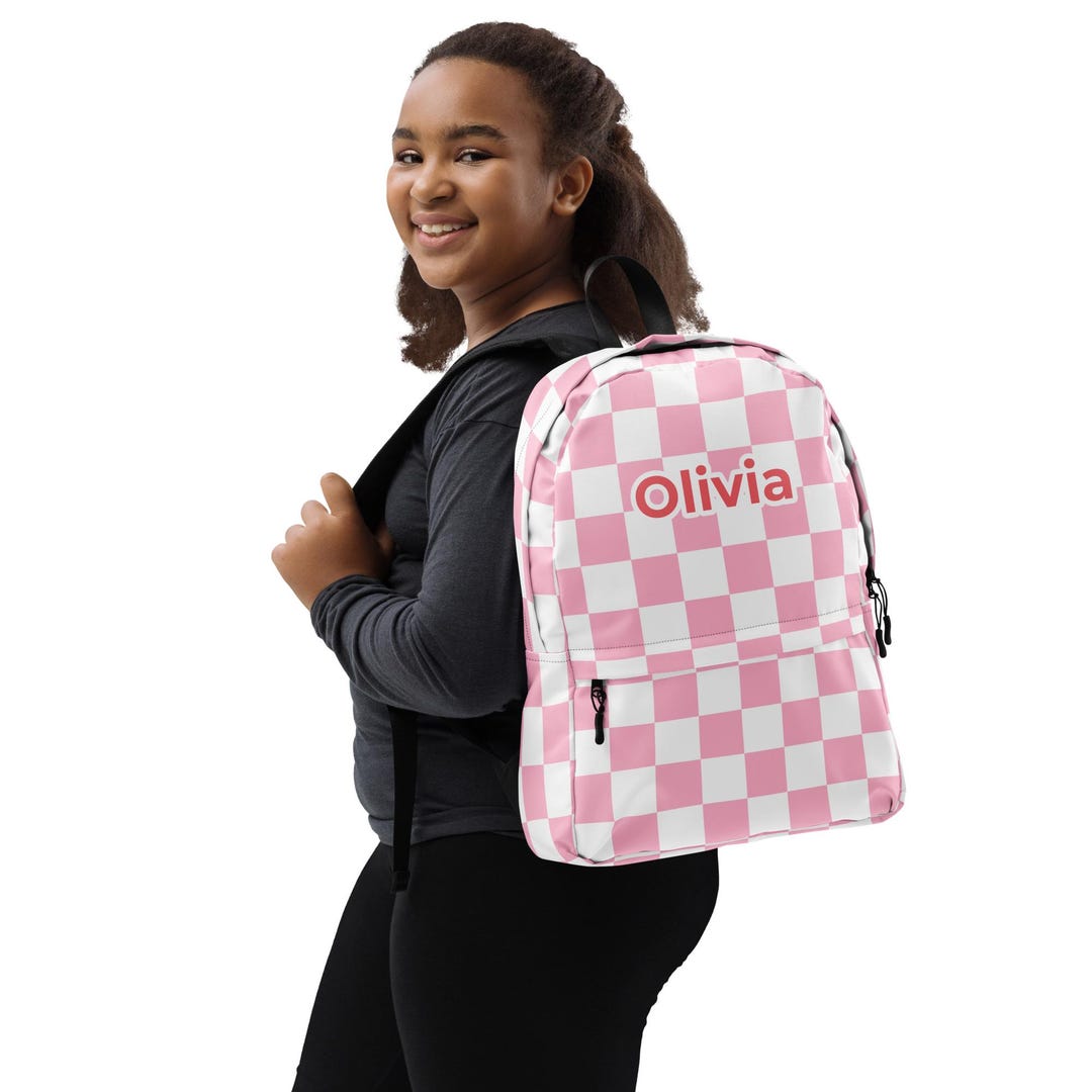 Personalized Checkered Backpack: Retro School Bag, Custom Name - Etsy