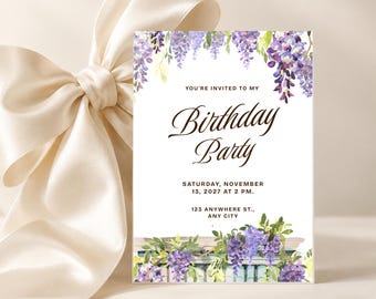 Wisteria Garden Birthday | Editable Canva 5x7 Invitation