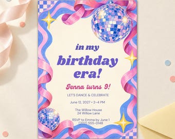 In My Birthday Era Disco uitnodiging, bewerkbare Canva 5x7 sjabloon