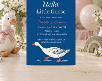 Invitación para baby shower de Silly Goose, plantilla editable de Blue Goose en Canva
