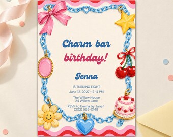 Charm Bar verjaardagskaart, bewerkbaar Canva-sjabloon (5x7 inch)