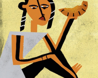 Empanada Girl, unframed canvas limited edition Art Print (71/100) signed by Will Jelbert (40x40)