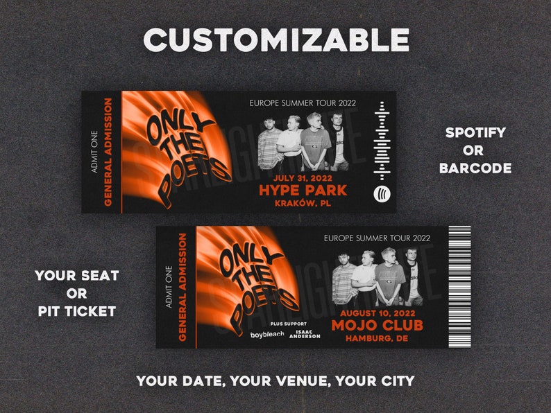 Custom OTP Printable Ticket Only the Poets Souvenir Ticket Etsy
