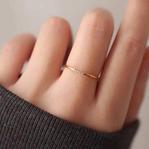 18K Gold Ring, Minimalist Diamond Engagement Ring For Woman, Dainty Gold Ring,Tiny Ring,Thin Ring, Stacking Ring,Statement Ring,Wedding Ring