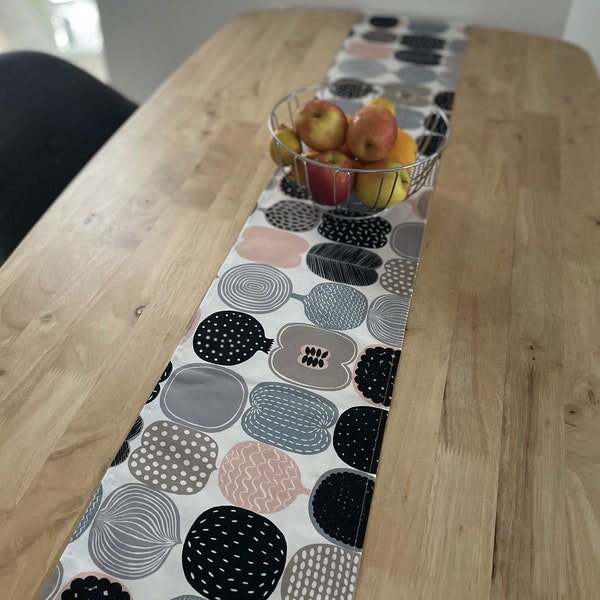 Marimekko handmade fruit table runner, colorful cotton tablecloth, Scandinavian home decor, abstract finnish home design, housewarming gift