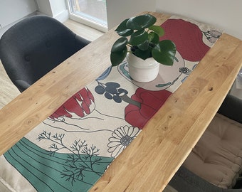 Marimekko handgefertigter Obsttischläufer, bunte Acryl-Tischdecke, skandinavische Wohndekoration, abstraktes finnisches Wohndesign, Geschenk zur Wohnungserwärmung