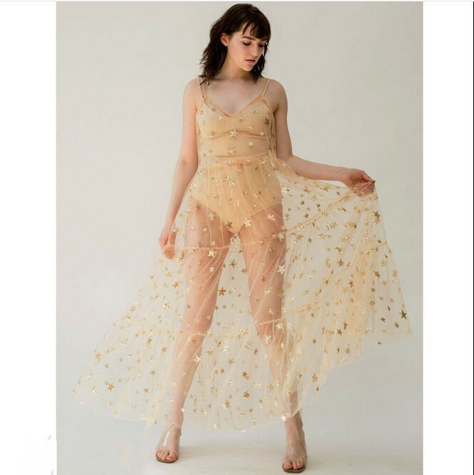 Starry Mesh Tulle Dress summer Fishnet Mesh Shirt Star Mesh Dress
