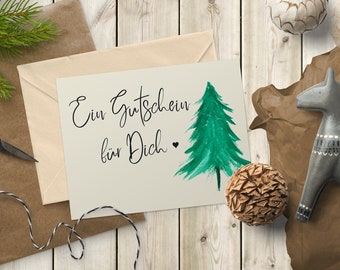 Kerstvoucher kaart kerstboom A6 om te downloaden! Voucher om te downloaden