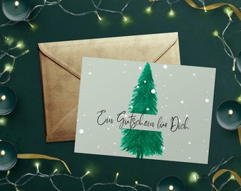 Weihnachtsgutscheinnkarte Tannenbaum in A6 zum downloaden! Gutschein zum herunterladen
