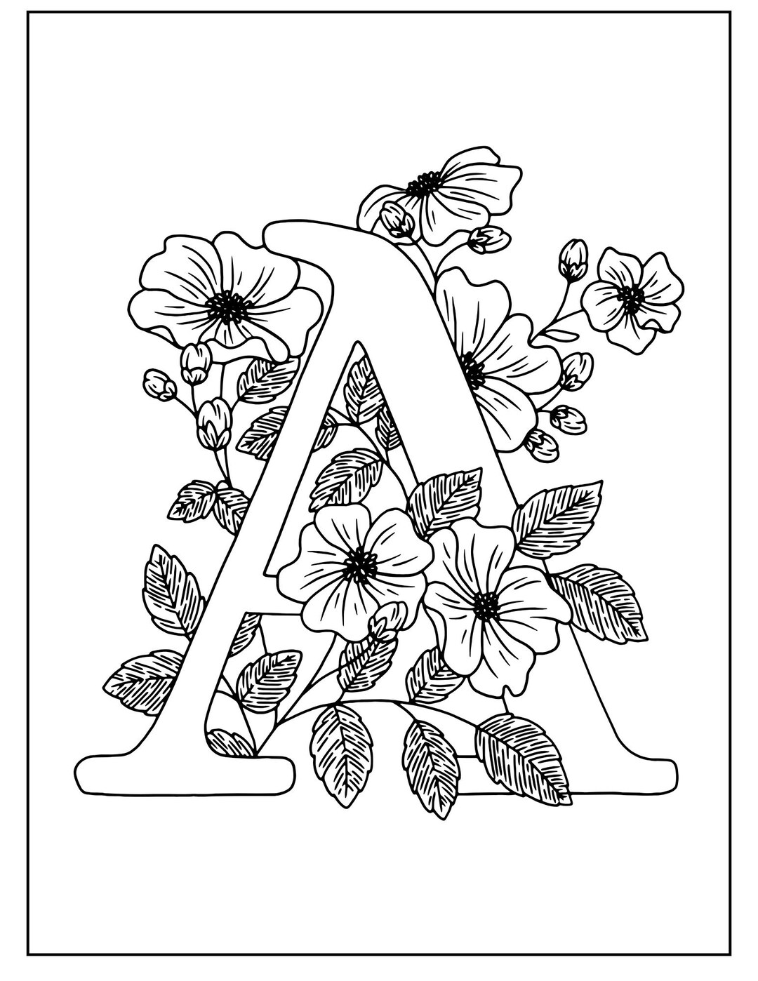 26 Alphabet Floral Flower Coloring Pages, Printable PDF, Kids and ...