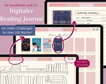 digitales Reading Journal auf deutsch, Bookjournal, Lesetagebuch für Goodnotes und Co. (fürs iPad/ Tablet), Modell „VIVIEN““(blau/lila)