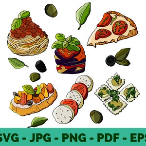 Italian Food Clipart | Pizza | Pasta | Italy Gifts | Food Art | Bundle | PNG | Vector | T-shirt Design