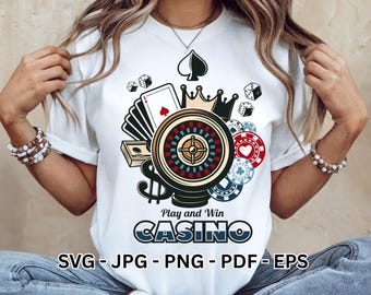Kasino Pokerchip SVG PNG | Las Vegas Gambling Clipart | Kortspel T-shirt Cricut Sublimering Direkt Nedladdning