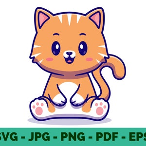Cat Clipart | Cute and Curious Kitten Designs | Kawaii Cat Cartoon SVG and PNG | Sublimation Vector for Shirts
