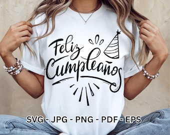 Feliz Cumpleaños SVG Happy Birthday Spanish Clipart Cake Topper Vector Designs, Party Celebration Digital Download for Cricut Sublimation