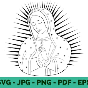 Archivo SVG PNG de la Virgen de Guadalupe, sello blanco de la Virgen María, Svg de la Madre María, Señora Guadalupe, Archivo digital de la Virgen de México, Cricut