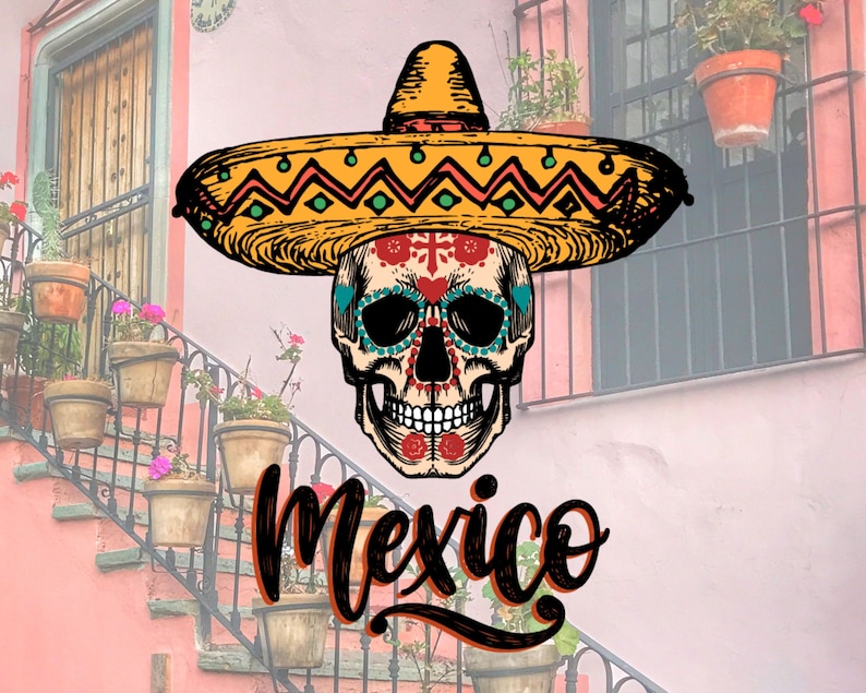 Mexico Clipart Mexican Skull With Sombrero Cancun Travel Tshirt Design