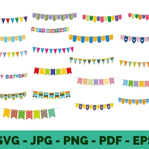 Birthday Bunting SVG: Party Banner Clipart, HBD Decoration (Digital Download)