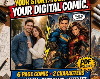 Custom Digital Comic Book from Your Photos | 6-Page Personalized Story, 2 Characters | Printable PDF | Anniversary Gift