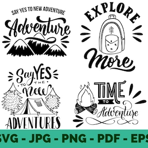 Camping SVG Bundle | Camper Adventure Clipart | Inspirational Camping Quotes | T-Shirt Mug Design | PNG Cricut Files | Outdoors Lovers