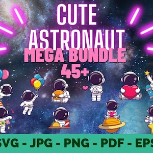 Cute Astronaut Clipart | Space Cosmonaut Cartoon Designs | Mega Bundle Clipart