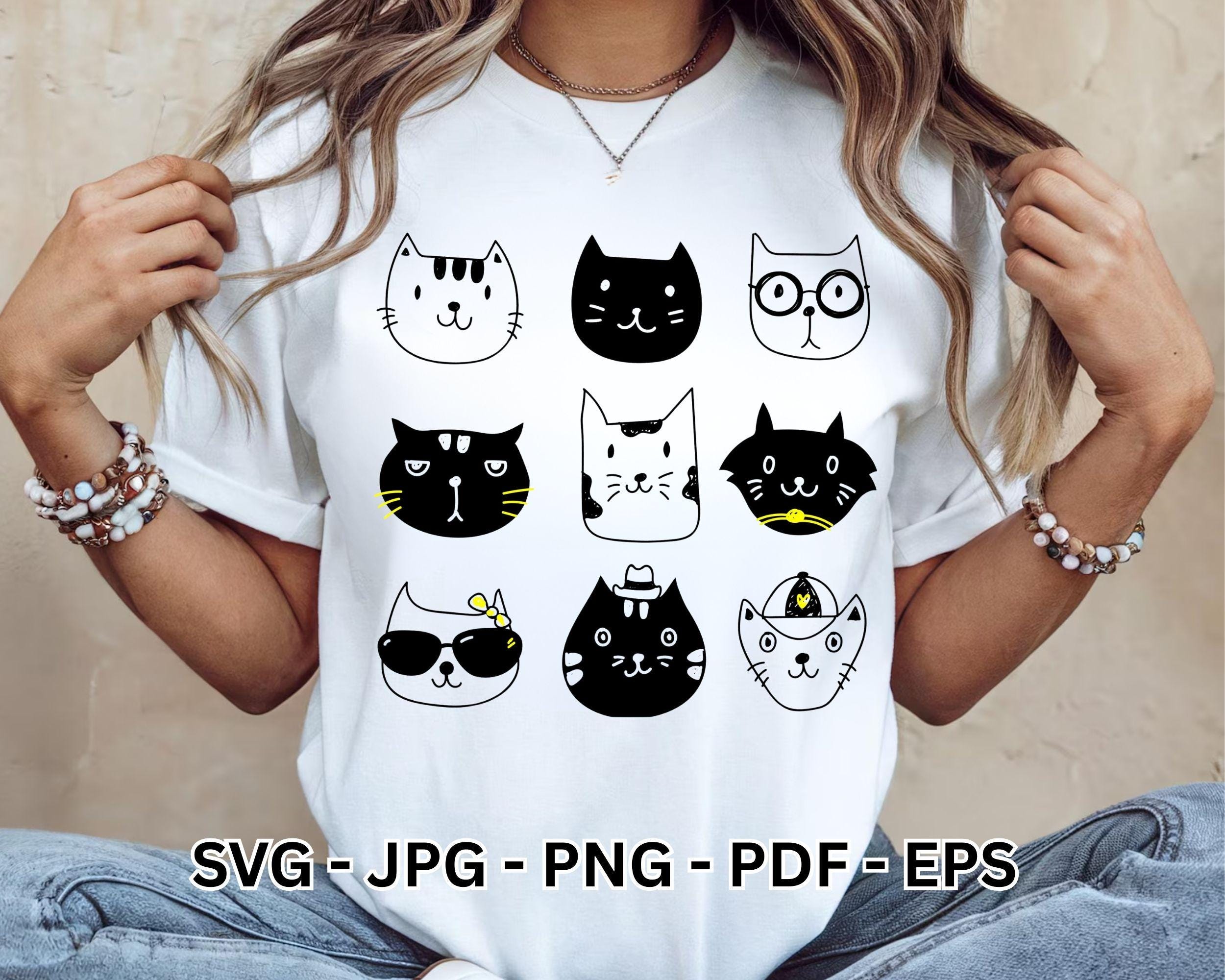 Kawaii Black Cat Face SVG | Cute Cat Clipart Bundle | Vector Design ...