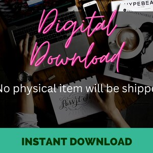 Puede incluir: Un gr&aacute;fico de descarga digital con el texto "Descarga digital" en letras rosas. El texto "No se enviar&aacute; ning&uacute;n art&iacute;culo f&iacute;sico" est&aacute; debajo del texto rosa. El gr&aacute;fico tambi&eacute;n incluye el texto "DESCARGA INSTANT&Aacute;NEA" en letras verdes.