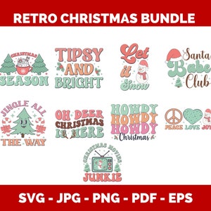 Paquete SVG de Navidad retro Hola Navidad Paz, Amor Alegría SVG Diseños navideños vintage para Cricut Festivo y divertido Archivos de corte de Navidad retro