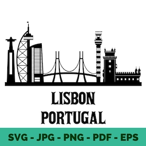 Lisbon SVG | Portugal Skyline Silhouette Clipart | Portuguese Designs for Shirts | Sublimation PNG and Cricut File