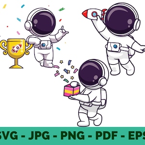 Cute Astronaut Clipart / Winner / Astronaut Champion / Kid Astronaut / Bundle / Cosmonaut / Space / PNG / Vector / Sublimation