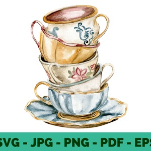 Tee Clipart | Teetasse | Aquarell Vintage | Teeparty Design | Vektor | SVG | Cricut-Datei
