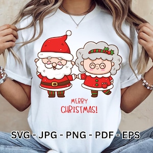 Santa and Mrs. Claus Clipart | Cute Christmas Cartoon | Holiday T-shirt Design | Sublimation PNG | Cricut File | Festive Xmas Graphics