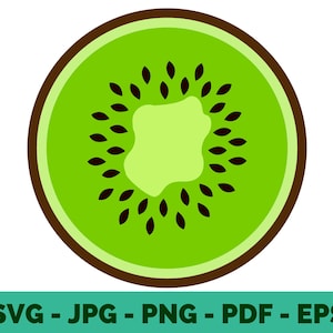 Kiwi SVG | Clipart de fatia de kiwi | Design vetorial de fruta kiwi | Arquivo PNG para Cricut e Sublimação