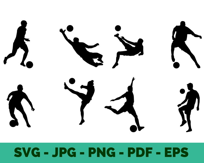 Soccer SVG Bundle Ball, Player Sport Designs Silhouette Clipart for