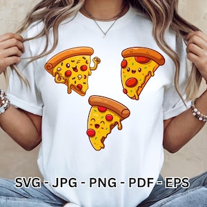 Cute Pizza Clipart | Cartoon Pizza Slice Bundle | Vector Art for Tshirt Design | Sublimation File