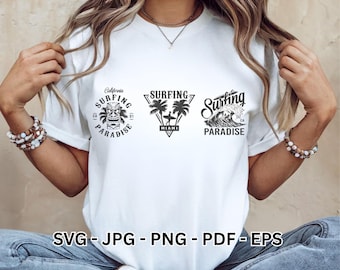 Surf Clipart Bundle | Waves, Surfboard, Surfing Line Art | Beach T-shirt Design | Vector SVG for Cricut & Sublimation