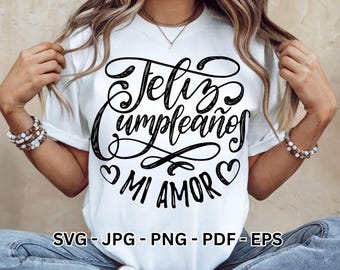 Feliz Cumpleaños SVG Spanish Happy Birthday Clipart Vector Design, Cake Topper Party Silhouette Digital Download for Cricut Sublimation