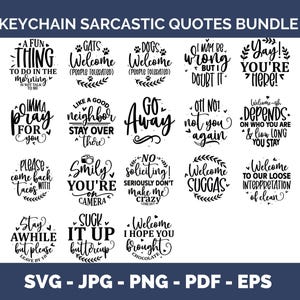 Keychain SVG Bundle Funny Sassy Quotes Clipart, DIY Acrylic Cut Files Digital Download for Cricut Sublimation