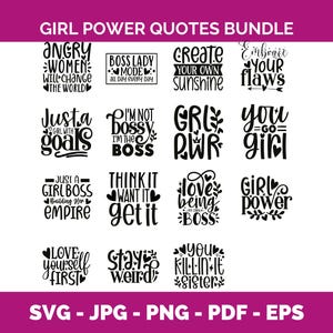 Mädchen Power SVG Bundle | Feministische Zitate | Starke Frau Designs | Boss Babe & Girl Boss Sublimationsdateien